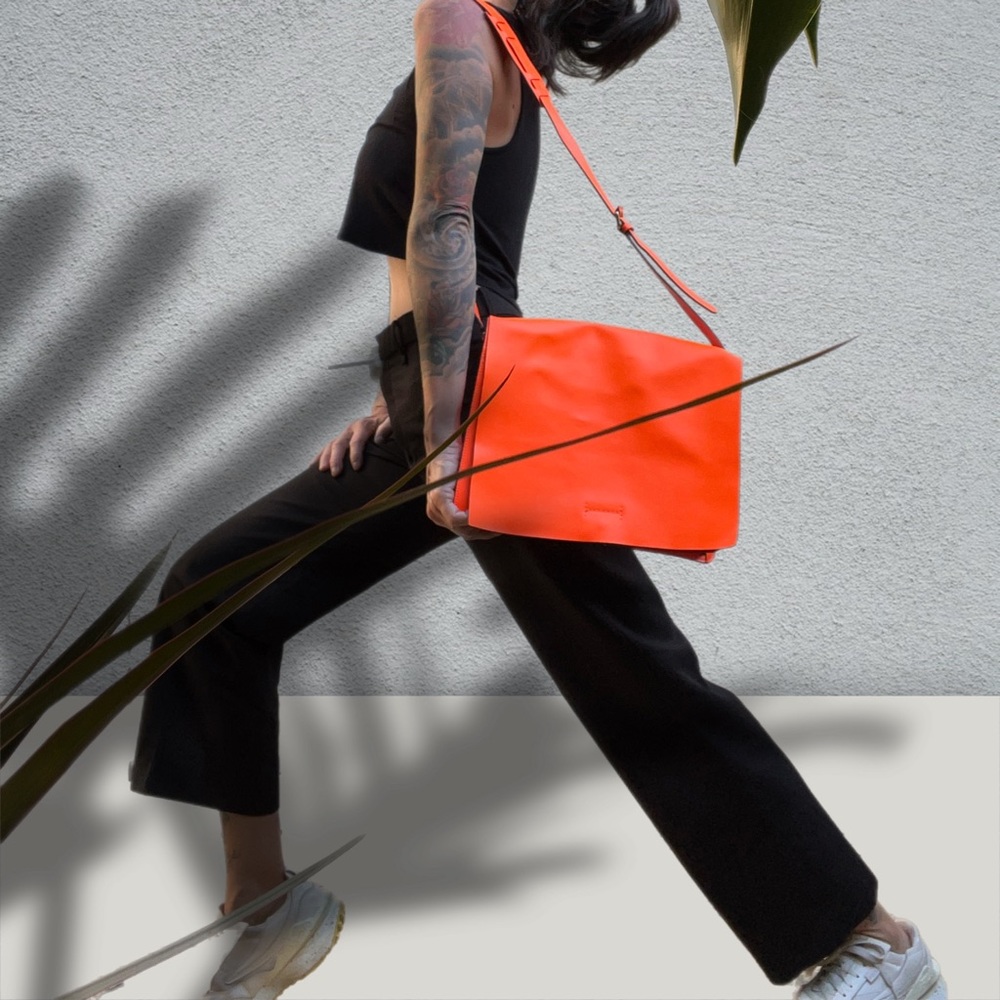 BCBG MaxAzria Charlize crossbody Leather NEON ORANGE messenger bag